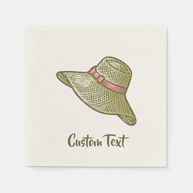 Hand Drawn Straw Hat Yellow Napkin (Front)
