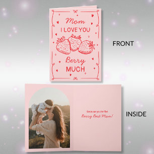 Hand Drawn Strawberry I Love You Mum Mother's Day Holiday Card