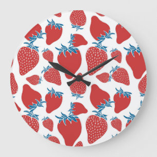Hand Drawn Strawberry Vintage Pattern Large Clock