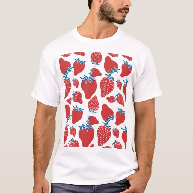 Hand Drawn Strawberry Vintage Pattern T-Shirt (Front)