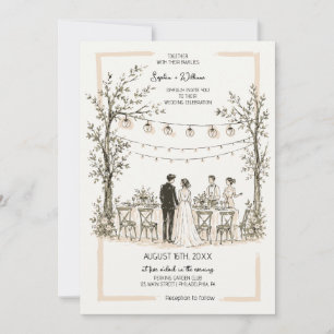 Hand Drawn String Lights Summer Wedding Invitation