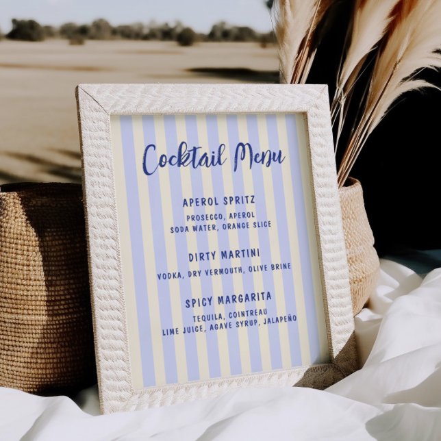 Hand Drawn Striped Bridal Shower Cocktail Menu Poster (Creator Uploaded)