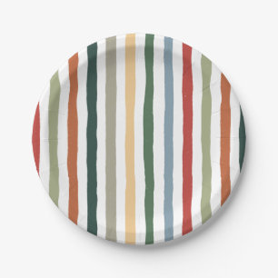 Hand-drawn stripes in art nouveau-inspired colours paper plate