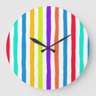 Hand-drawn stripes in bright pop art colours large clock