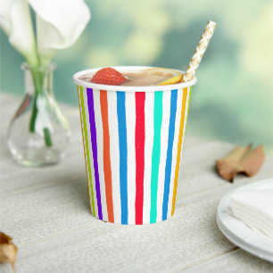Hand-drawn stripes in bright pop art colours paper cups