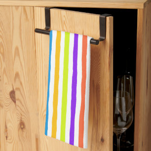 Hand-drawn stripes in bright pop art colours tea towel