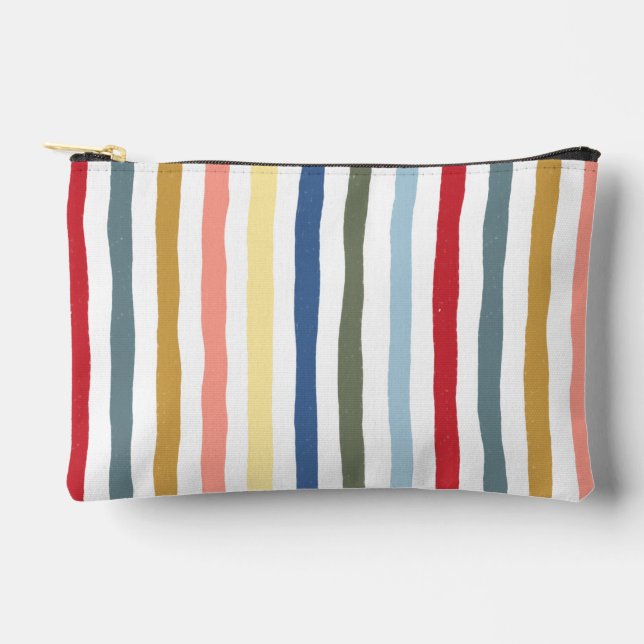 Hand-drawn stripes in mid century modern colours accessory pouch (Front)