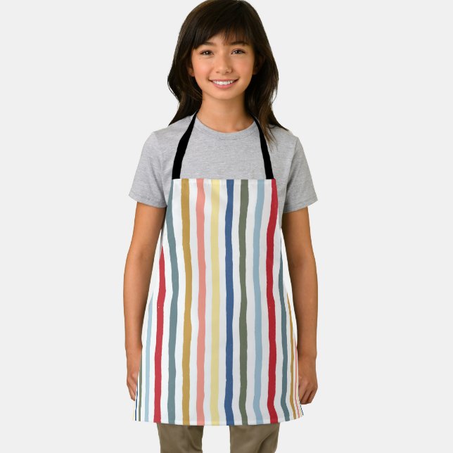 Hand-drawn stripes in mid century modern colours apron (Insitu)