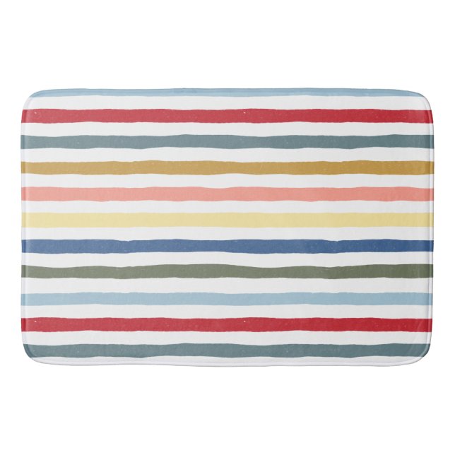 Hand-drawn stripes in mid century modern colours bath mat (Front)