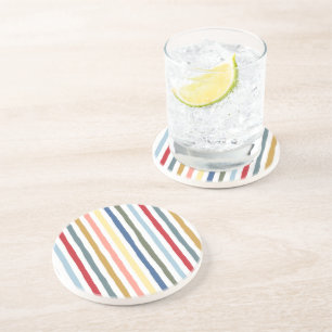 Hand-drawn stripes in mid century modern colours coaster