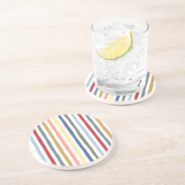 Hand-drawn stripes in mid century modern colours coaster (Side)