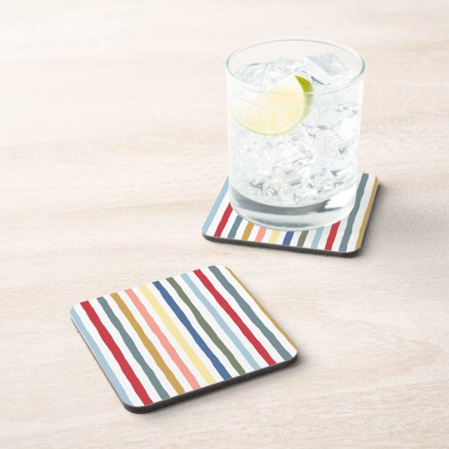Hand-drawn stripes in mid century modern colours coaster (Right Side)