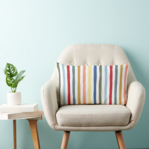 Hand-drawn stripes in mid century modern colours lumbar cushion