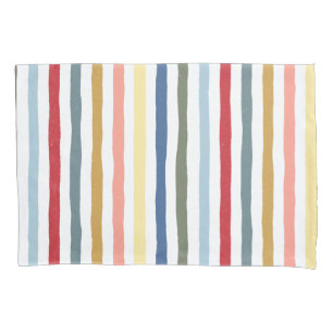 Hand-drawn stripes in mid century modern colours pillowcase