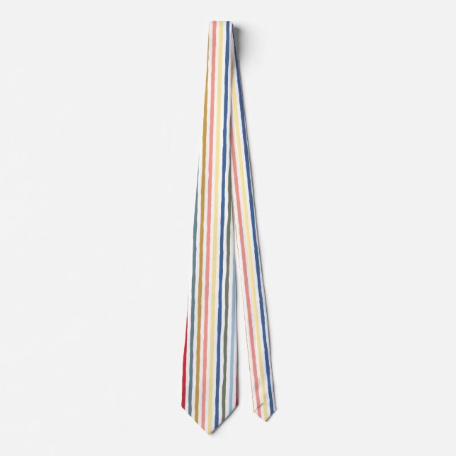 Hand-drawn stripes in mid century modern colours tie (Front)