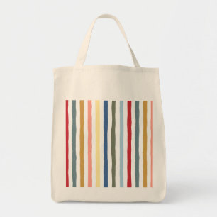 Hand-drawn stripes in mid century modern colours tote bag