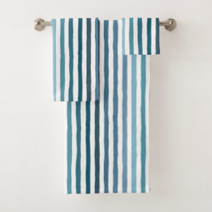 Hand-drawn stripes in shades of sea-inspired blue bath towel set