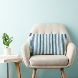 Hand-drawn stripes in shades of sea-inspired blue lumbar cushion