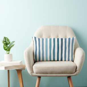 Hand-drawn stripes in shades of sea-inspired blue lumbar cushion