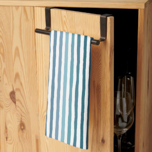 Hand-drawn stripes in shades of sea-inspired blue tea towel