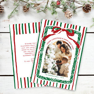 Hand Drawn Stripes & Wreath Christmas Photo Holiday Card
