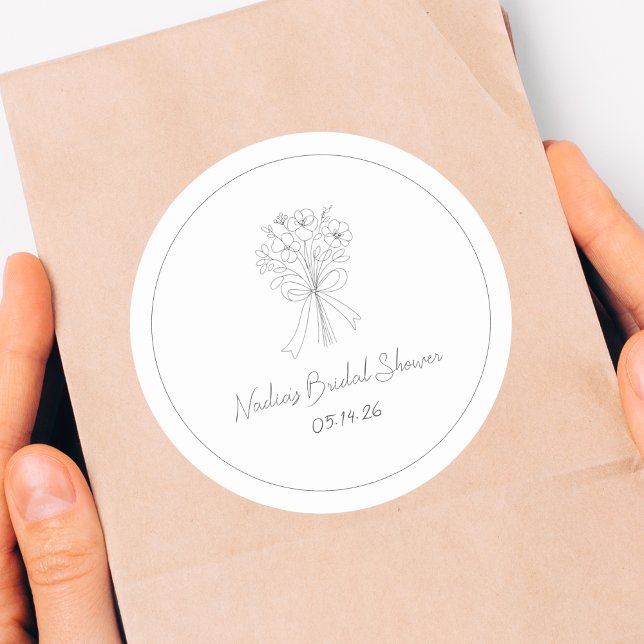 Hand Drawn Style Casual Floral Cool Bridal Shower  Classic Round Sticker (Creator Uploaded)
