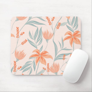 Hand Drawn Style Floral Pattern Peach Tones Mouse Pad