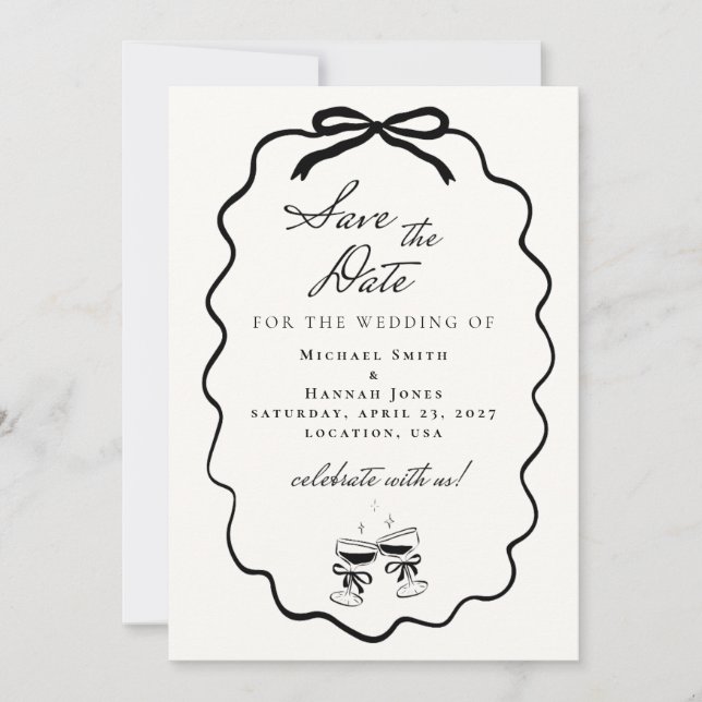 Hand Drawn Style Wedding Save the Date Invitation (Front)