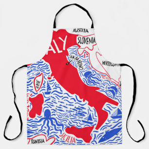 hand drawn stylised map of Italy. Travel illustrat Apron