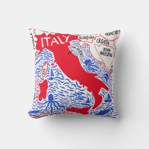 hand drawn stylised map of Italy. Travel illustrat Cushion