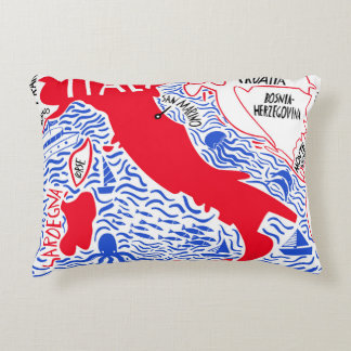 hand drawn stylised map of Italy. Travel illustrat Decorative Cushion
