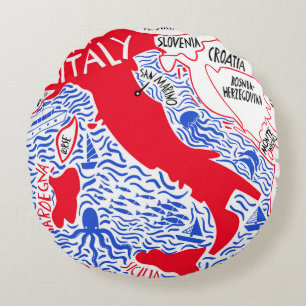 hand drawn stylised map of Italy. Travel illustrat Round Cushion