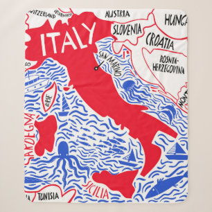 hand drawn stylised map of Italy. Travel illustrat Sherpa Blanket