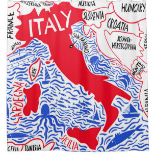 hand drawn stylised map of Italy. Travel illustrat Shower Curtain