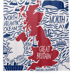 hand drawn stylised map of the United Kingdom. Tra Shower Curtain