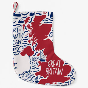 hand drawn stylised map of the United Kingdom. Tra Small Christmas Stocking