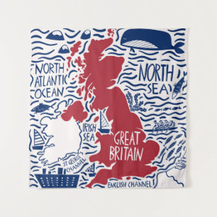 hand drawn stylised map of the United Kingdom. Tra Tapestry
