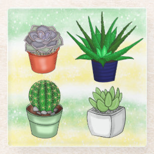 Hand drawn Succulents Glass Coaster