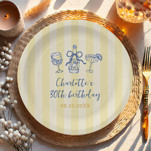Hand Drawn Summer Adult 30th Birthday Paper Plate