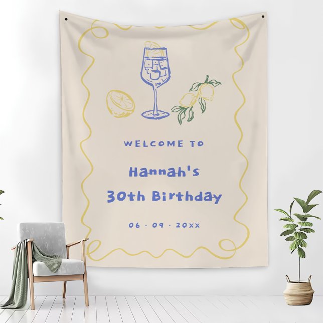 Hand Drawn Summer Adult 30th Birthday Party Tapestry (Creator Uploaded)