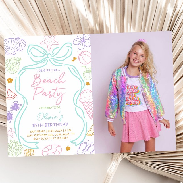 Hand Drawn Summer Beach Birthday Party Invitation (Creator Uploaded)