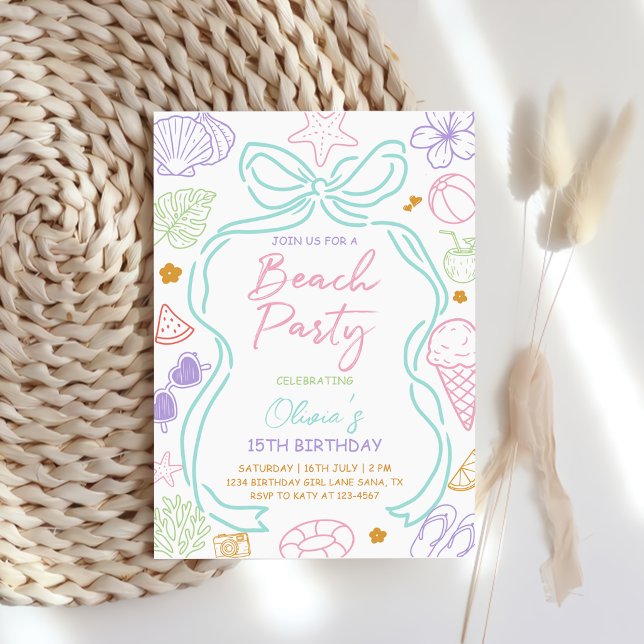 Hand Drawn Summer Beach Birthday Party Invitation (Creator Uploaded)