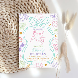 Hand Drawn Summer Boat Birthday Party  Invitation