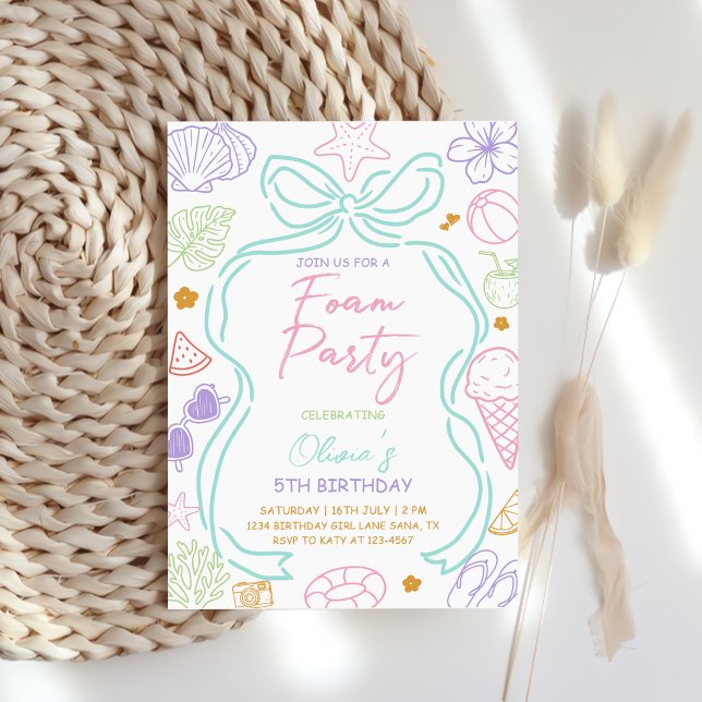 Hand Drawn Summer Foam Birthday Party Invitation (Creator Uploaded)