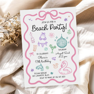 Hand Drawn Summer Fun Beach Party Birthday Invitation