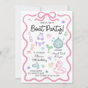 Hand Drawn Summer Fun Boat Party Birthday Invitation