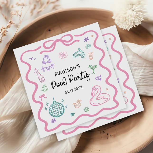 Hand Drawn Summer Fun Pool Party Birthday Napkins (Creator Uploaded)