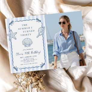 Hand Drawn Summer I Turned Thirty Birthday Photo Invitation