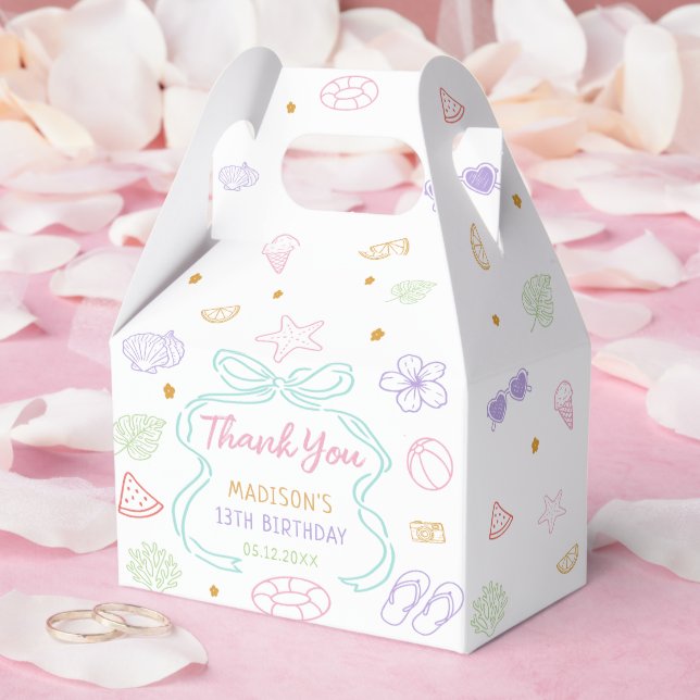 Hand Drawn Summer Pool Party Birthday Favour Boxes (Wedding)