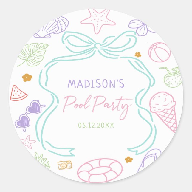 Hand Drawn Summer Pool Party Sticker (Front)